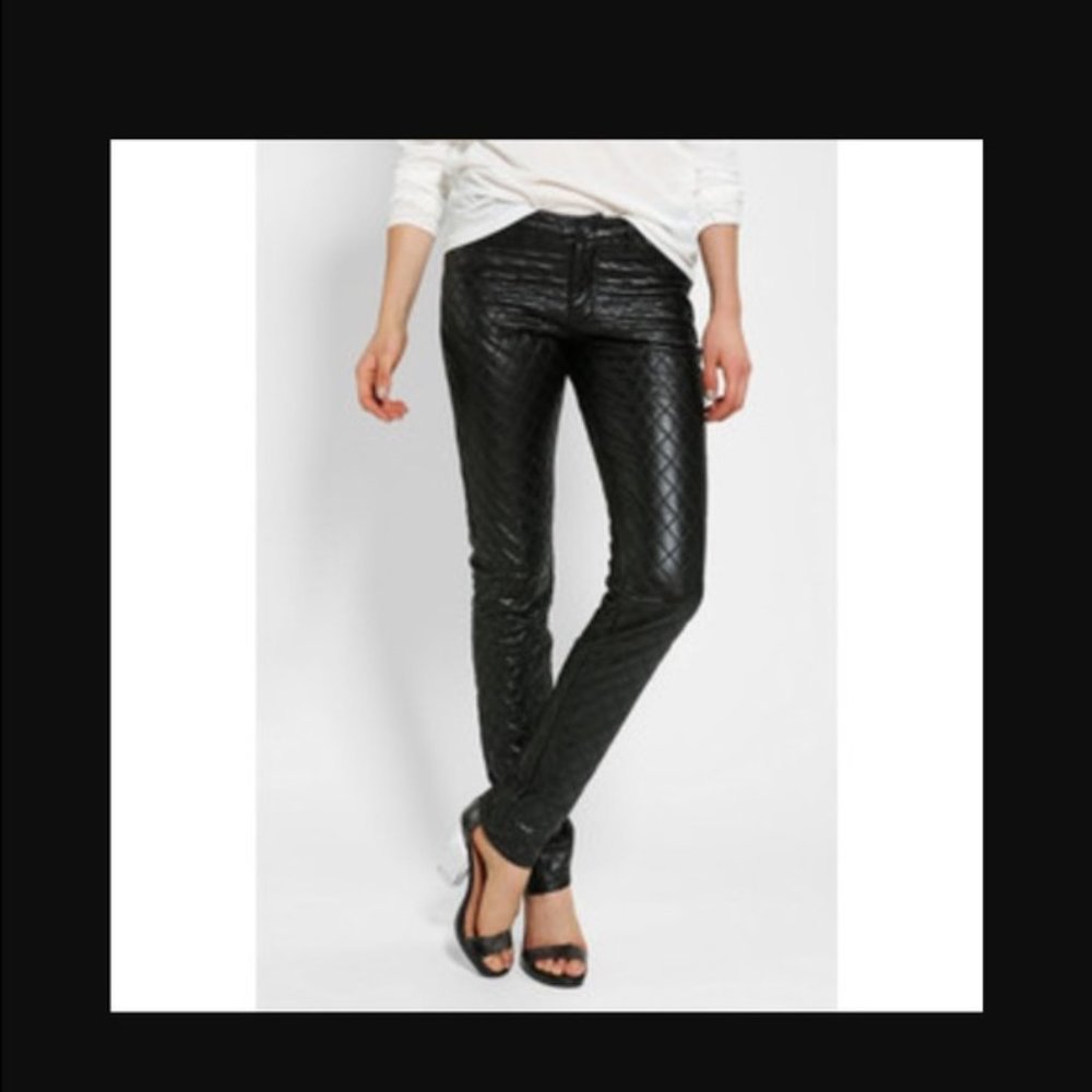 Aqua Black Quilted Faux Leather Pants  - Size 27
